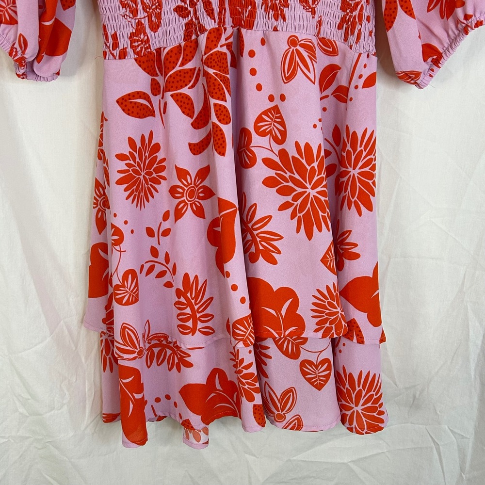 Gibson Look Floral Print Mini Dress Smocked Waist V Neck XS‎ - Picture 3 of 10